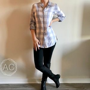 Philosophy Button Up Lilac Plaid Shirt